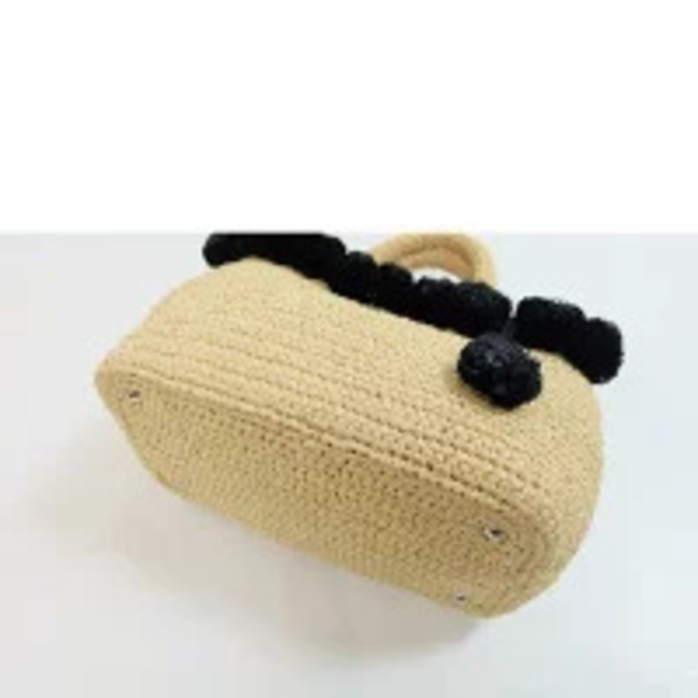 Prada Raffia Tote Bag prominent black pom pom Beige black - Picture 3 of 6